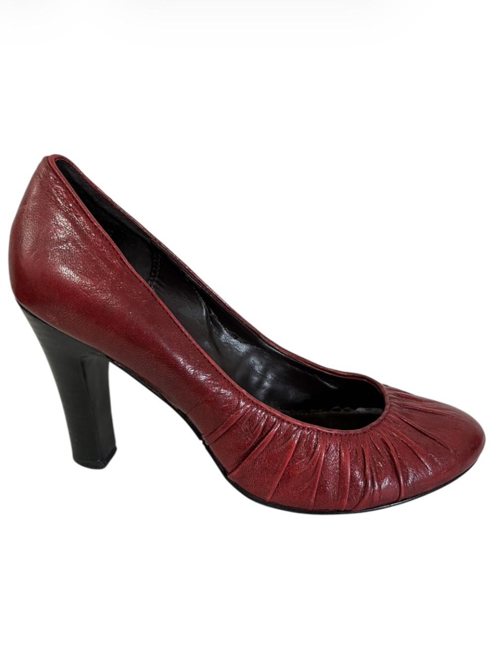 Aldo Wine Red Leather Pleated Round-Toe High Heels